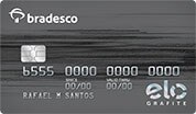 Cartão de Banco Bradesco cor cinza com bandeira Elo Mais 