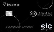 Cartão de Banco Bradesco Prime cor preta com bandeira Elo Nanquim DinersClub