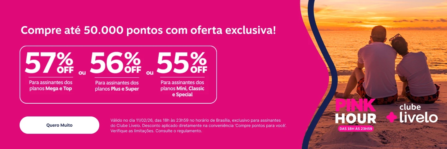 Assinantes do Clube têm até 57% OFF na compra de pontos! Garanta até 50.000 pontos e conquiste os produtos e viagens que você tanto quer