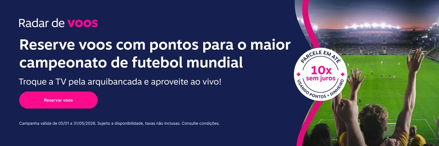 Reserve voos com pontos e viaje para o maior campeonato de futebol do mundo. Troque a TV pela arquibancada e aproveite ao vivo!