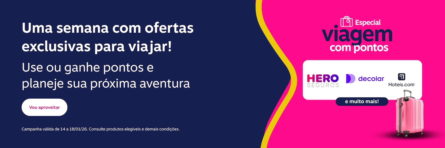 Uma semana com ofertas exclusivas para viajar! Use ou ganhe pontos e planeje sua próxima aventura