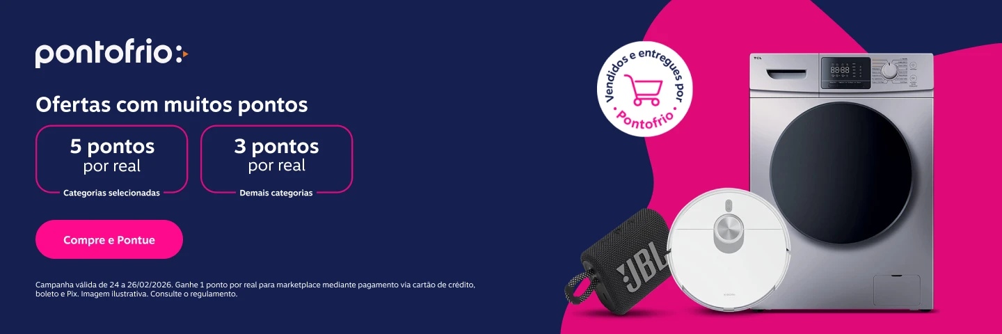 Ganhe em suas compras no Pontofrio: 5 pontos por real em Eletrodomésticos, Áudio, Utilidades Domésticas e Eletroportáteis e 3 pontos por real demais categorias