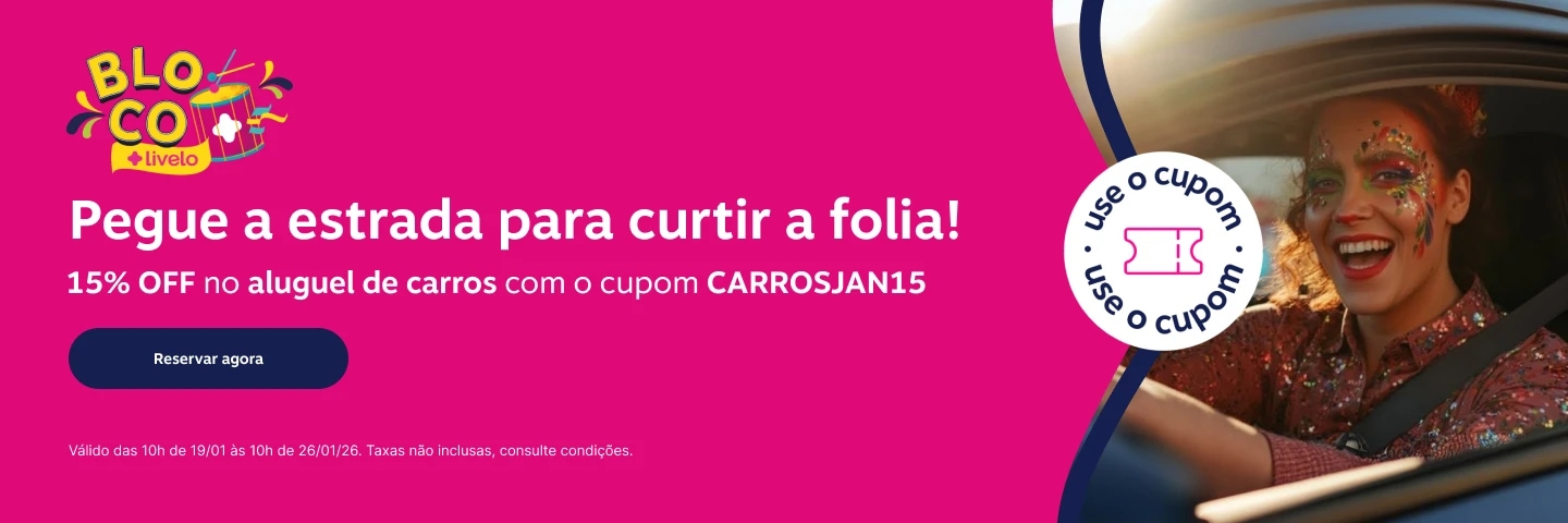 Pegue a estrada para curtir a folia! 15% OFF no aluguel de carros com o cupom CARROSJAN15