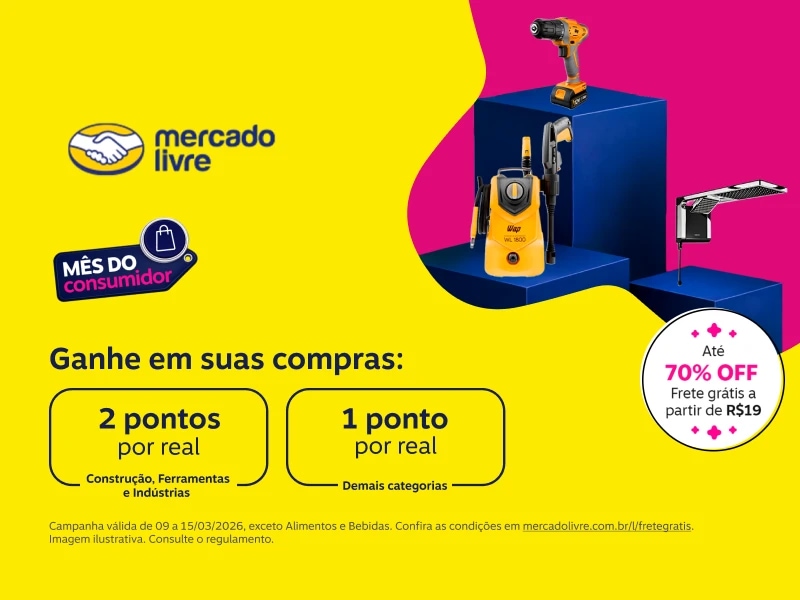 Ganhe em suas compras: 2 pontos por real Construção, Ferramentas e Indústrias e 1 ponto por real demais categorias