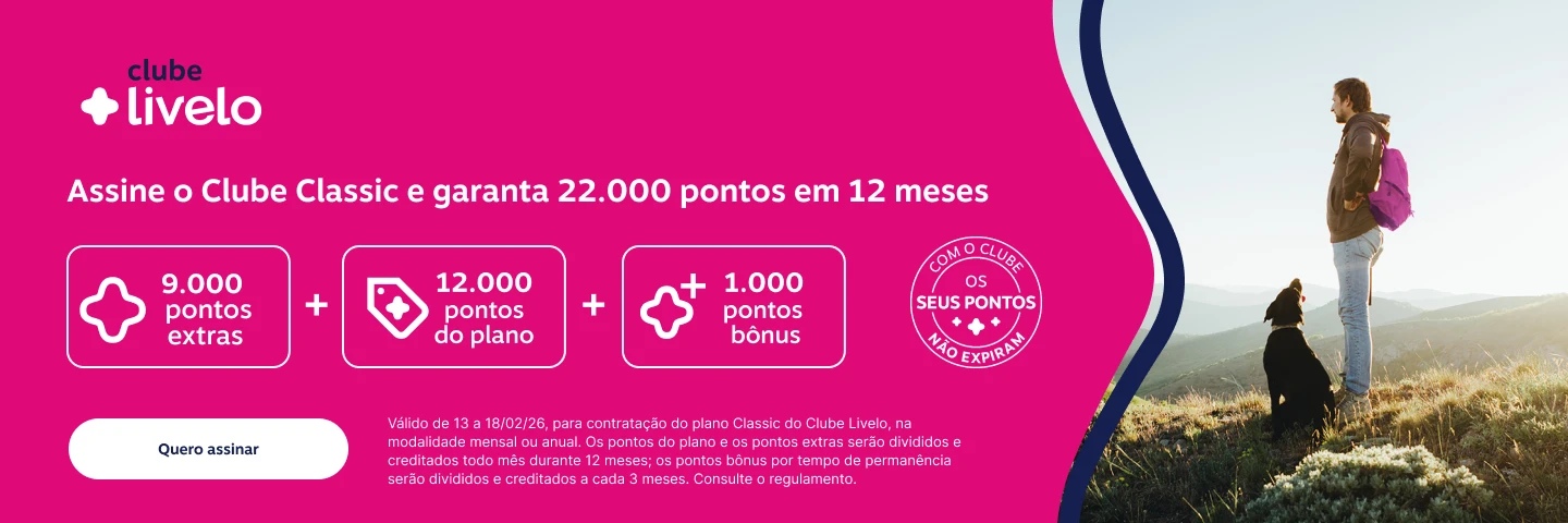 Assine o Clube Classic e garanta 22.000 pontos em 12 meses. 9.000 pontos extras. 12.000 pontos do plano. 1.000 pontos bônus 