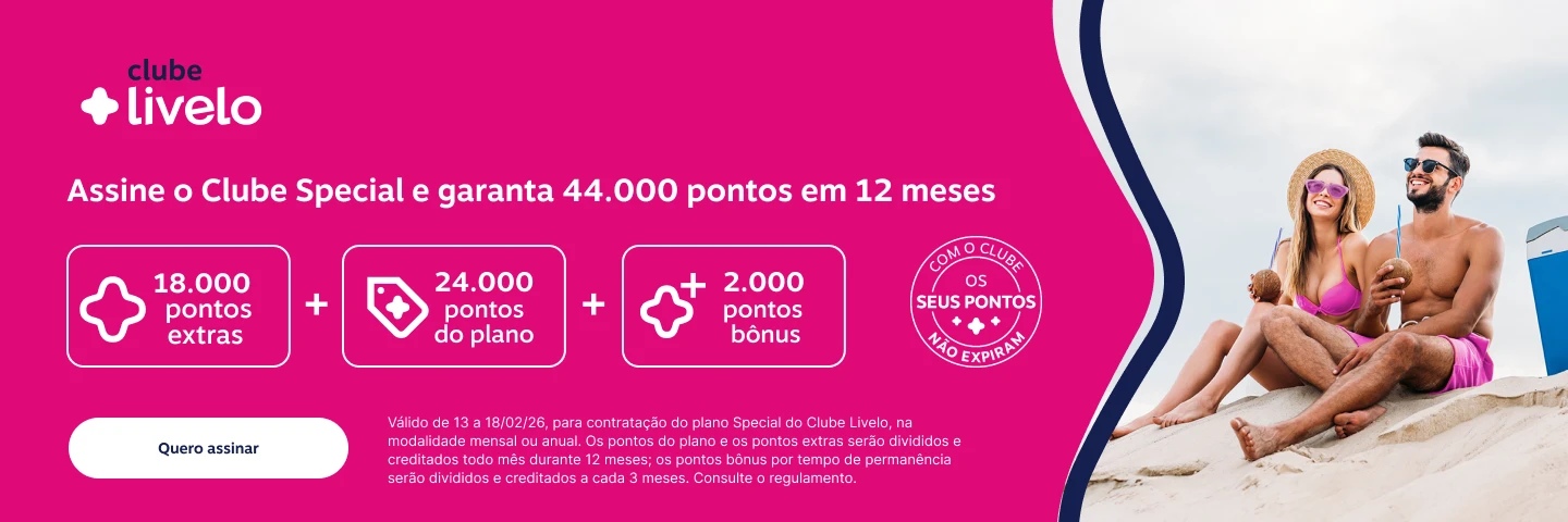 Assine o Clube Special e garanta 44.000 pontos em 12 meses. Aproveite benefícios exclusivos para juntar e trocar pontos! 
