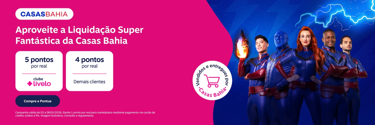 vendidos e entregues por Casas Bahia. Ofertas para começar o ano com mais pontos. 5 pontos por real com Clube Livelo e 4 pontos por real para demais clientes.