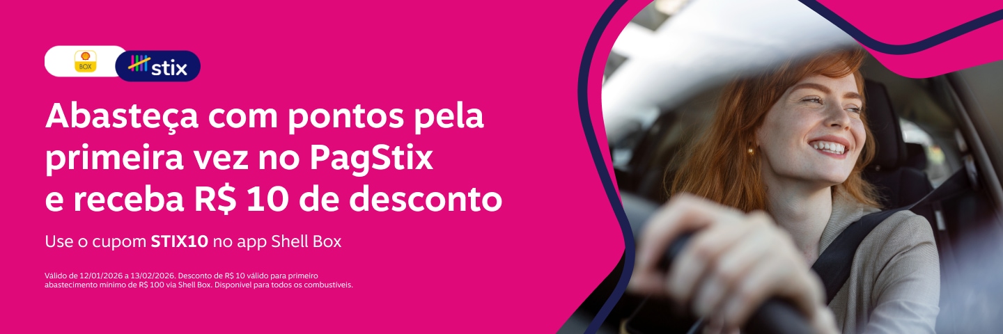 Abasteça com pontos pela primeira vez no PagStix e receba 10 reais de desconto. Use o cupom STIX10 no app Shell Box