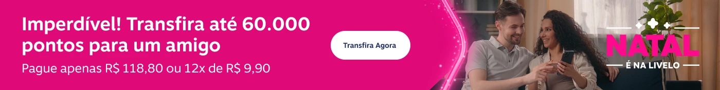 Imperdível! Transfira até 60.000 pontos para um amigo. Pague apenas R$ 118,80 ou 12x de R$ 9,90 na transferência! , imagem clicável, ir para https://www.livelo.com.br/transferencia-entre-contas/produto/LTTTransferencia