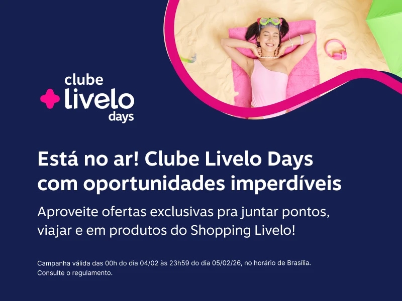 Aproveite ofertas para juntar e usar pontos no Clube Livelo Days. Até 30% OFF em voos pra Nova York. Até 56% OFF na compra de pontos. Junte muitos pontos em parceiros e mais!