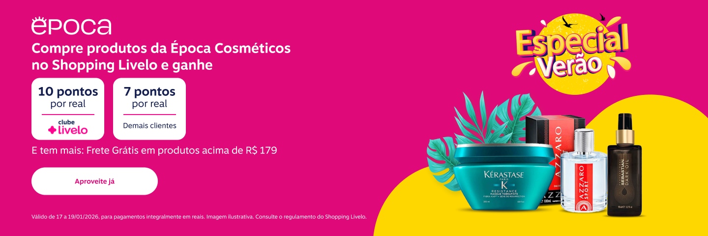 Especial Verão. Compre produtos da Época Cosméticos no Shopping Livelo e ganhe 10 pontos por real para participantes Clube Livelo e 7 pontos por real para demais clientes. E tem mais: Frete Grátis em produtos acima de 179 reais