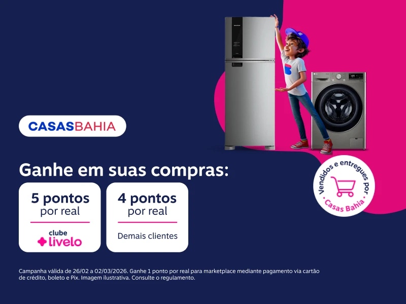 Ganhe em suas compras: 5 pontos por real com Clube Livelo e 4 pontos por real demais clientes