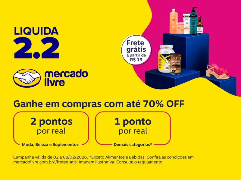 Frete grátis a partir de R$19. Mercado Livre. Ganhe em compras com até 70% OFF. 2 pontos por real em Moda, Beleza e Suplementos. 1 ponto por real nas demais categorias