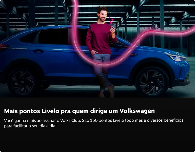 Mais pontos Livelo pra quem dirige um Volkswagen! Você ganha mais ao assinar o VW Club. São 150 pontos Livelo todo mês e diversos benefícios para facilitar o seu dia a dia!