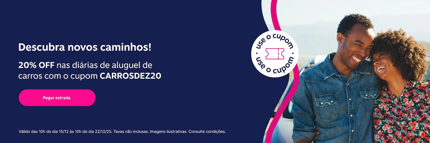  Descubra novos caminhos! 20% OFF nas diárias de aluguel de carros com o cupom CARROSDEZ20