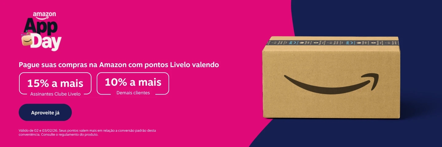 Livelo. App Day Amazon. Pague suas compras na Amazon com pontos Livelo valendo 25 por cento a mais para Clube Livelo e 20 por cento a mais demais clientes.