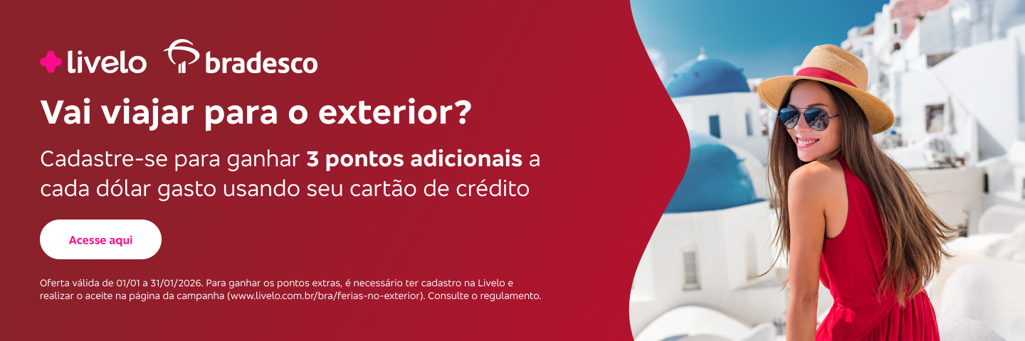 Cadastre-se para ganhar 3 pontos Livelo adicionais a cada dólar gasto usando seu cartão de crédito.