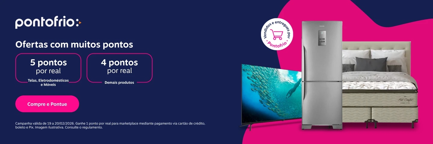 Ofertas com muitos pontos. 5 pontos por real em Telas, Eletrodomésticos e Móveis e 4 pontos por real nos demais produtos