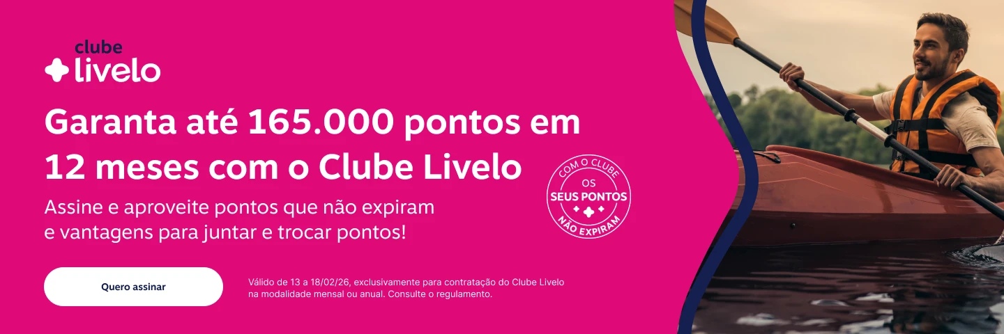 Garanta até 165.000 pontos em 12 meses com o Clube Livelo. Assine e aproveite pontos que não expiram e vantagens para juntar e trocar pontos! 