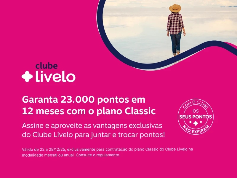 Garanta 23.000 pontos em 12 meses com o plano Classic. Assine e aproveite as vantagens exclusivas do Clube Livelo para juntar e trocar pontos!