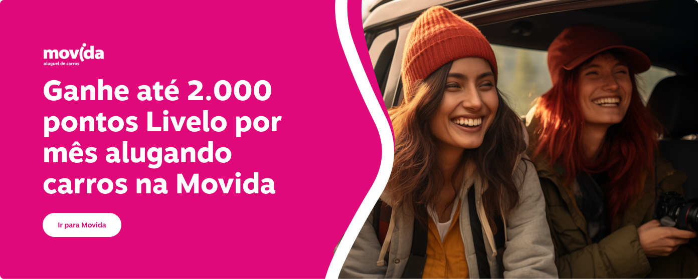 Ganhe até 2.000 pontos Livelo por mês alugando carros na Movida