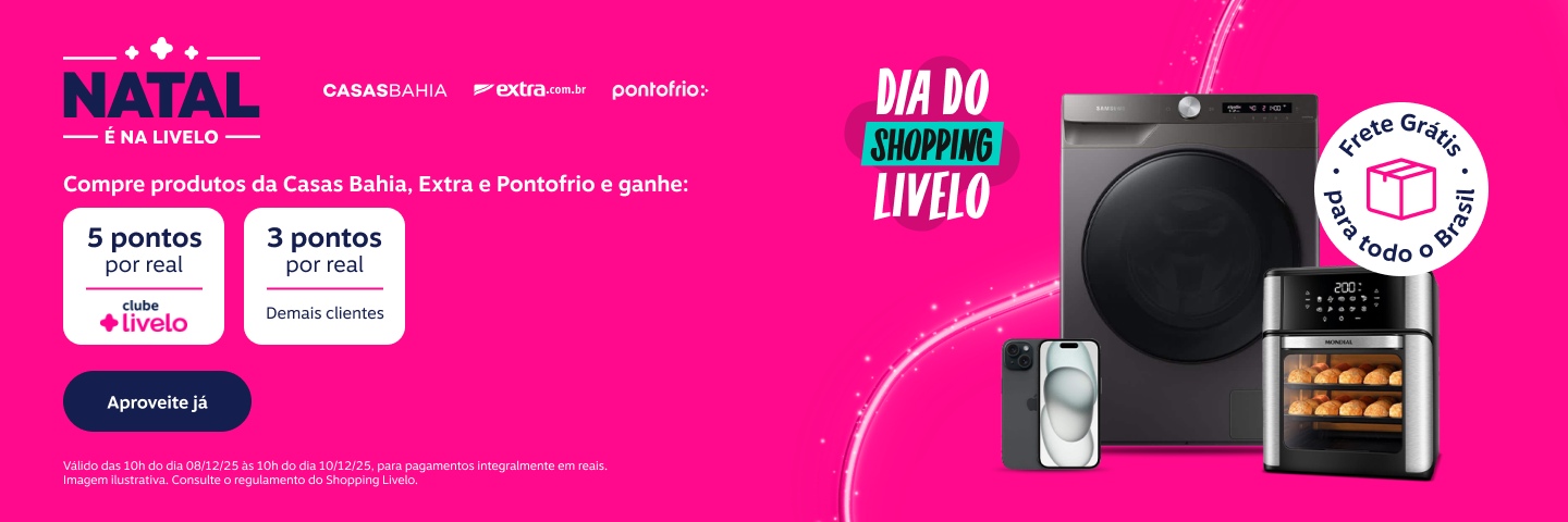 Natal é na Livelo. Dia do Shopping Livelo. Casas Bahia, Extra e Pontofrio. Compre produtos incríveis e ganhe 5 pontos por real com o Clube Livelo. Demais clientes ganham 3 pontos por real. E tem mais Frete Grátis para todo o Brasil.
